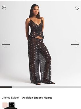 SKIMS Obsidian Spaced Hearts Sheer Pajama Set - Black with Pink Hearts